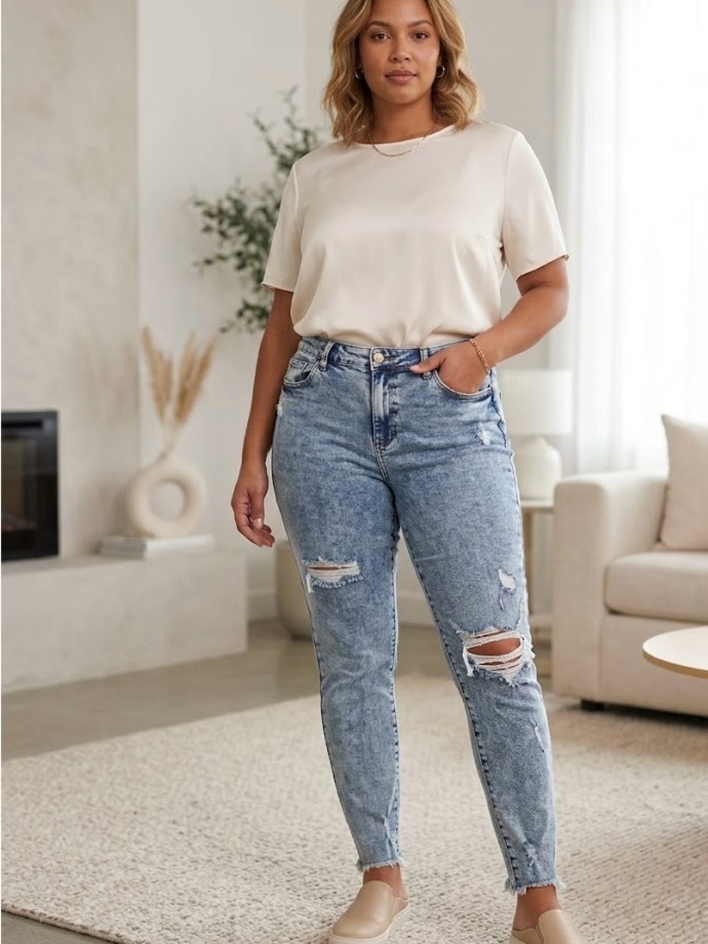 Judy Blue Distressed Skinny Jeans Size 15/32 Acid Wash Ripped High Rise